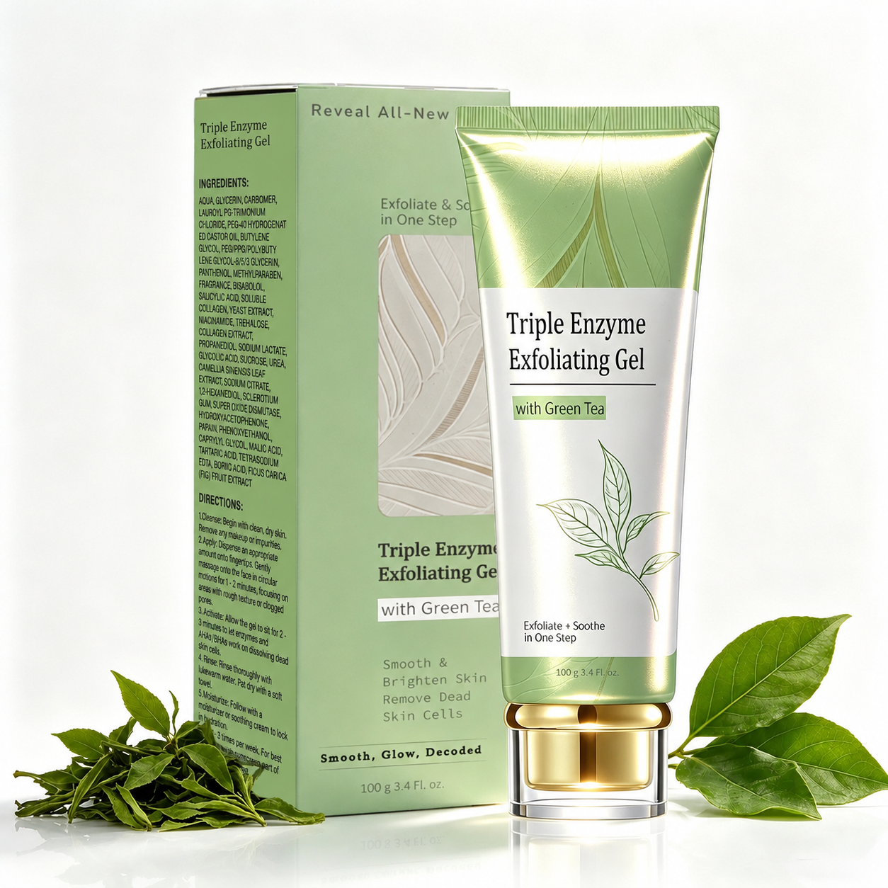 ✨Triple Enzyme Green Tea Aqua Peel Gel, Gentle Deep-Pore Facial Exfoliator with Natural Cellulose, Removes Dead Skin and Reveals Smoother, Cleaner-Looking Skin