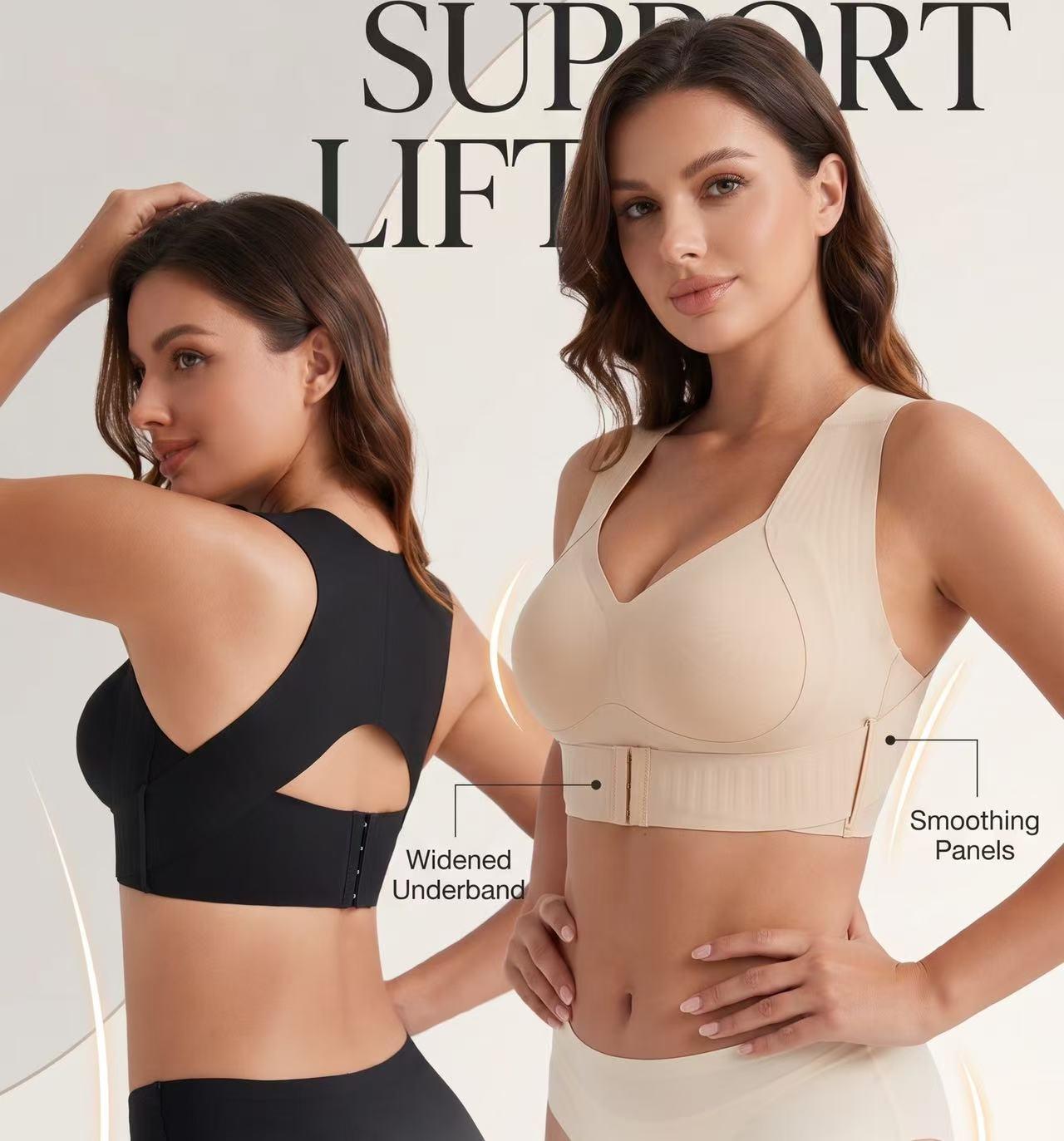 LAST DAY - BUY 1 GET 1 FREE😍Women’s Push-Up Posture Support Bra – Wireless Front-Closure Shaping Bra with Back-Smoothing Support, Wide Straps & Molded Cups