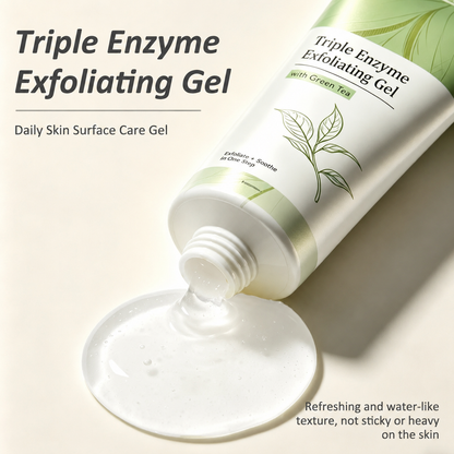 ✨Triple Enzyme Green Tea Aqua Peel Gel, Gentle Deep-Pore Facial Exfoliator with Natural Cellulose, Removes Dead Skin and Reveals Smoother, Cleaner-Looking Skin
