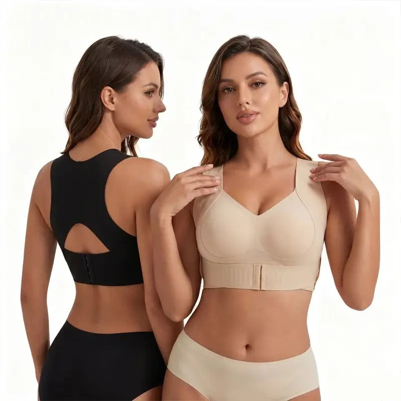 LAST DAY - BUY 1 GET 1 FREE😍Women’s Push-Up Posture Support Bra – Wireless Front-Closure Shaping Bra with Back-Smoothing Support, Wide Straps & Molded Cups