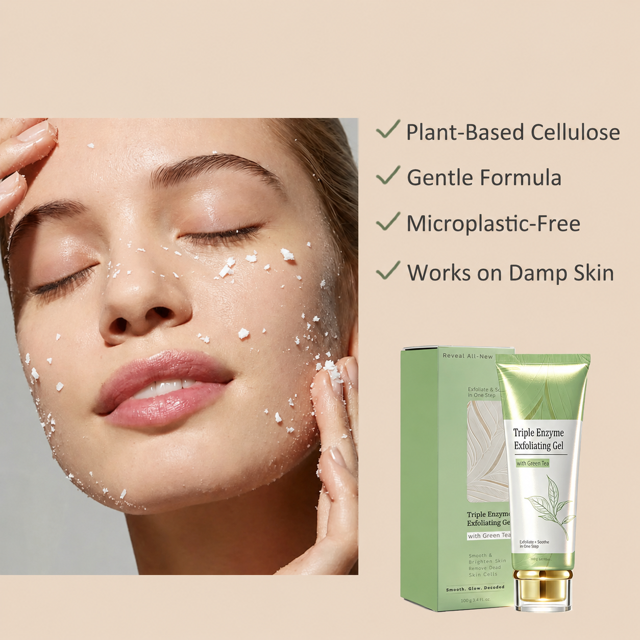 ✨Triple Enzyme Green Tea Aqua Peel Gel, Gentle Deep-Pore Facial Exfoliator with Natural Cellulose, Removes Dead Skin and Reveals Smoother, Cleaner-Looking Skin