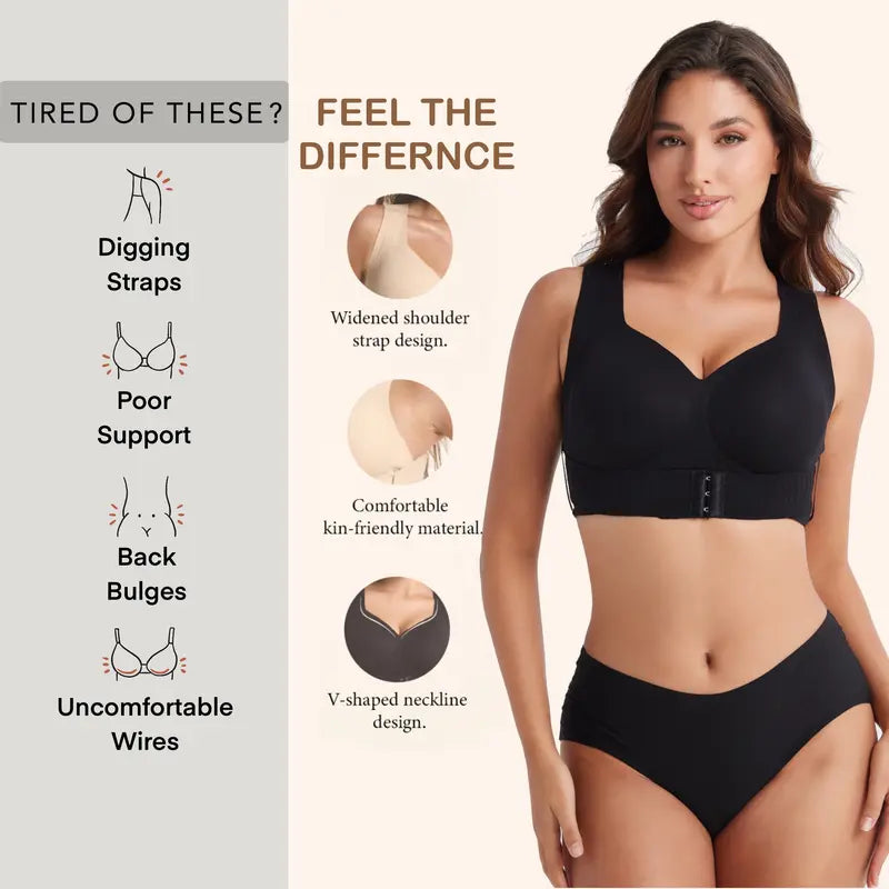 LAST DAY - BUY 1 GET 1 FREE😍Women’s Push-Up Posture Support Bra – Wireless Front-Closure Shaping Bra with Back-Smoothing Support, Wide Straps & Molded Cups