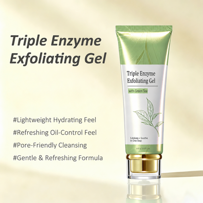 ✨Triple Enzyme Green Tea Aqua Peel Gel, Gentle Deep-Pore Facial Exfoliator with Natural Cellulose, Removes Dead Skin and Reveals Smoother, Cleaner-Looking Skin