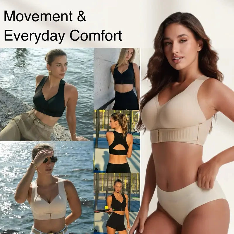 LAST DAY - BUY 1 GET 1 FREE😍Women’s Push-Up Posture Support Bra – Wireless Front-Closure Shaping Bra with Back-Smoothing Support, Wide Straps & Molded Cups