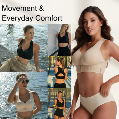 LAST DAY - BUY 1 GET 1 FREE😍Women’s Push-Up Posture Support Bra – Wireless Front-Closure Shaping Bra with Back-Smoothing Support, Wide Straps & Molded Cups